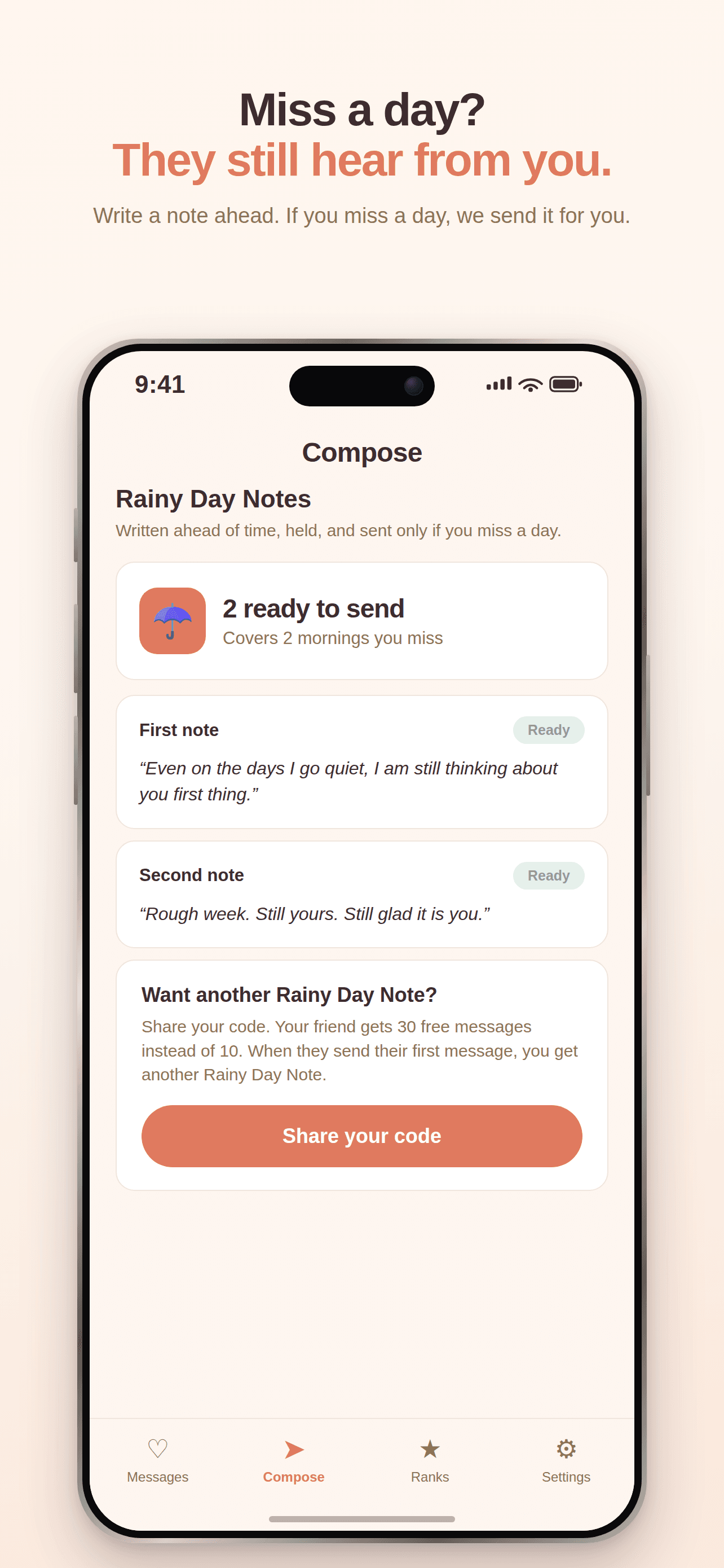 App Store screenshot 7: Miss a day? They still hear from you.